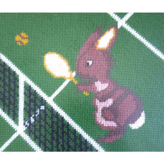 1960s Vintage Rabbits Playing Tennis Framed Needlepoint For Sale - Image 5 of 8