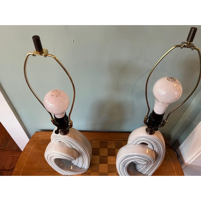 Ceramic Pair Mid-Century Modern Art-Deco Style Lamps For Sale - Image 7 of 8