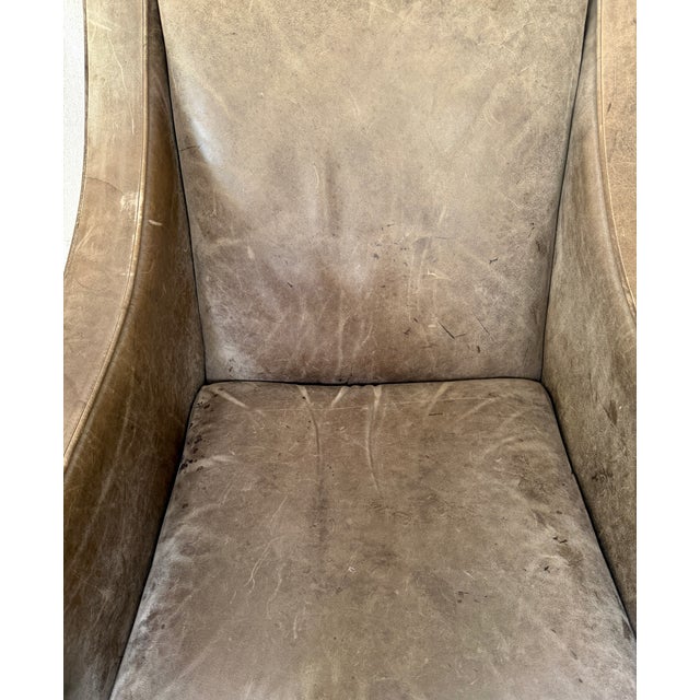 Taupe Vintage Tetrad International British Shelby Sloped Arm Leather Club Chairs - A Pair For Sale - Image 8 of 11