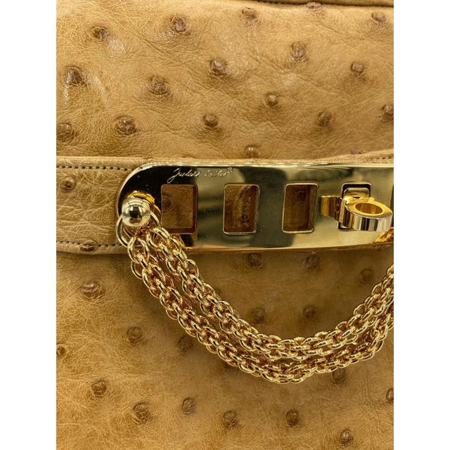 Vintage Judith Leiber Tan Ostrich Kelly Lock Handbag For Sale - Image 9 of 12