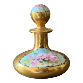 Antique Circa 1900 P H Leonard Vienna Austria Hand Painted Rose Perfume Bottle Gold Gilt For Sale