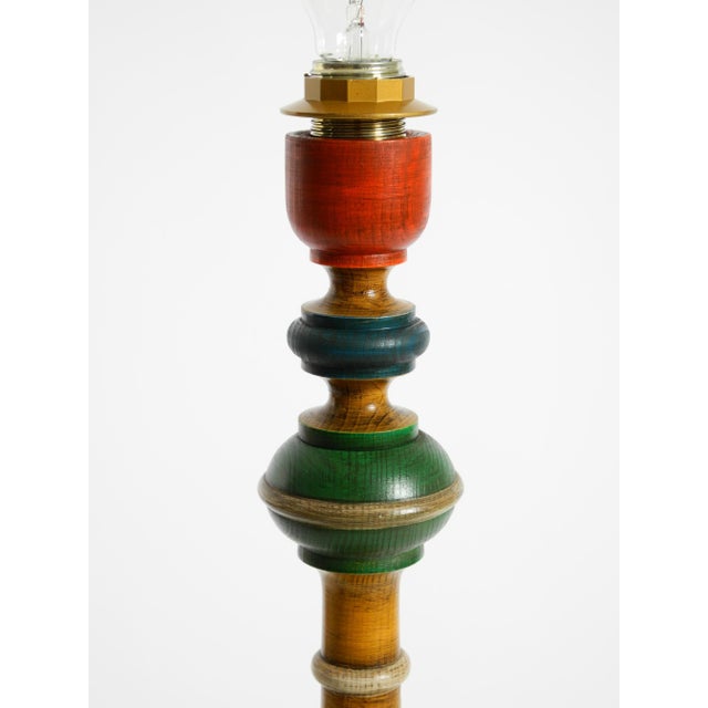 , Large 1980s Table Lamp Made of Colorful Stained Pine Wood For Sale - Image 8 of 18