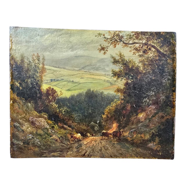Late 19th Century Rural Landscape Painting on Wood For Sale