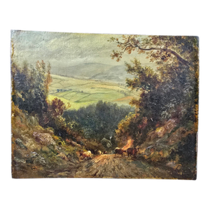 Late 19th Century Rural Landscape Painting on Wood