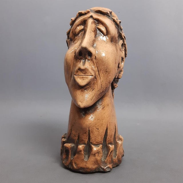 Modern Brutalist Terracotta Sculpture of Elongated Face, 20th Century For Sale - Image 3 of 13