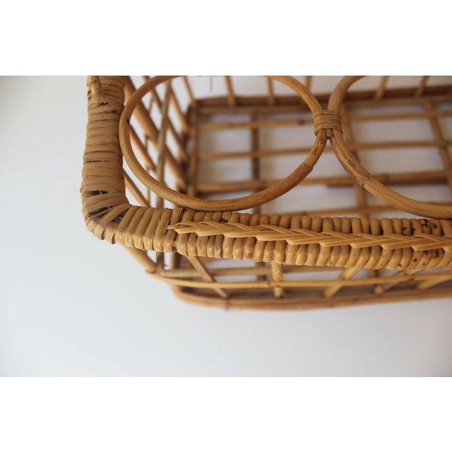 1970s 6-Bottle Wicker Rattan Wine Carrying Basket Wine Carrier For Sale - Image 4 of 10