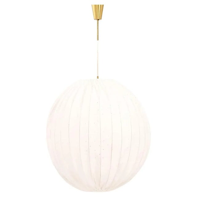 Ceiling Lamp in Brass and White Fabric attributed to Hans-Agne Jakobsson, 1960s For Sale - Image 6 of 6