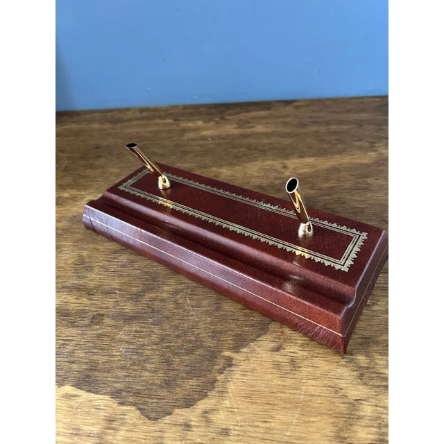 Italian leather Scully & Scully desk double pen holder . Florentine Style Book Design Gold Embossed Leather Desktop Double...