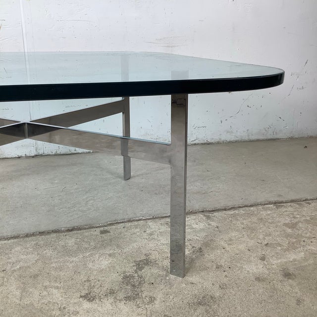 Chrome Mid-Century Glass Coffee Table With Sculptural Chrome X Base For Sale - Image 8 of 12