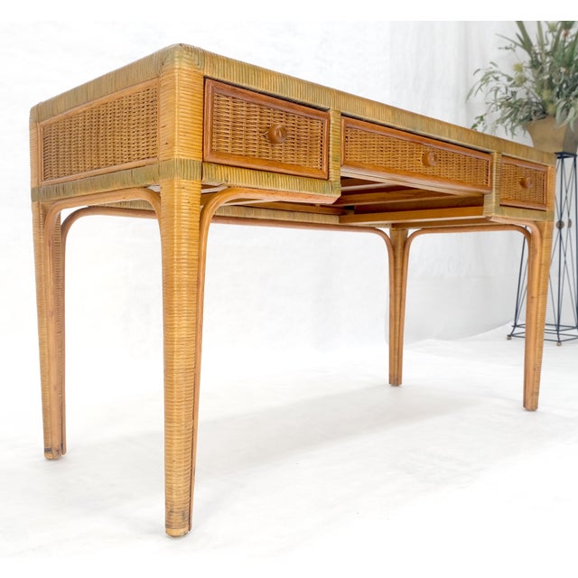 Vintage Mid Century c1970s Wicker Low Profile 3 Drawer Desk Console Mint For Sale - Image 11 of 13