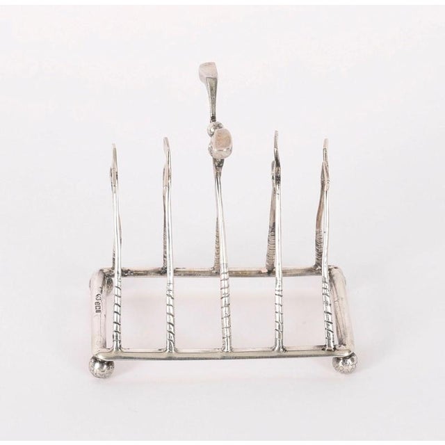 Metal Antique 20th Century Sterling Silver Letter Toast Rack with Crossed Golf Clubs, 1890s For Sale - Image 7 of 12