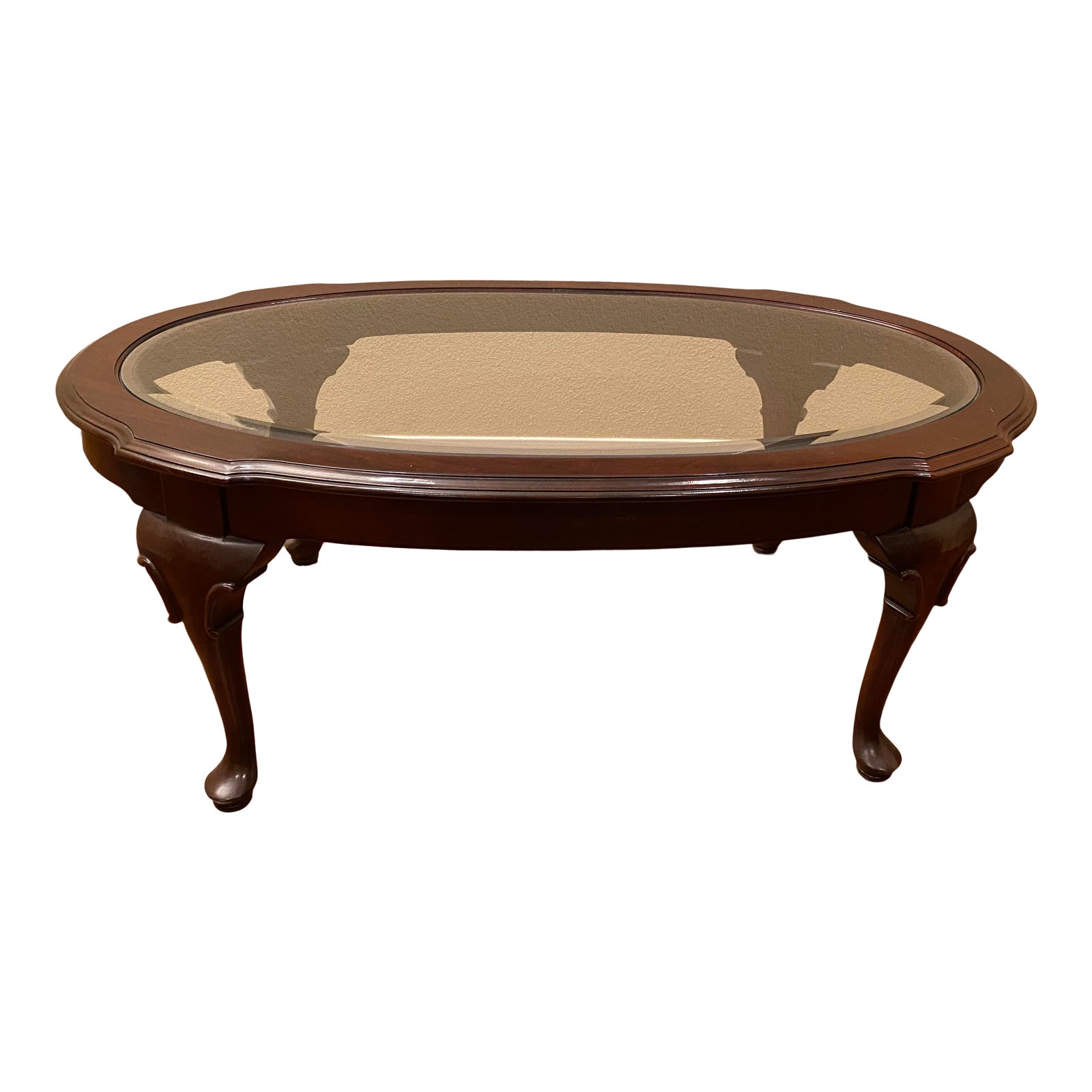 1990s Ethan Allen Court Oval Glass Top Coffee Table Chairish