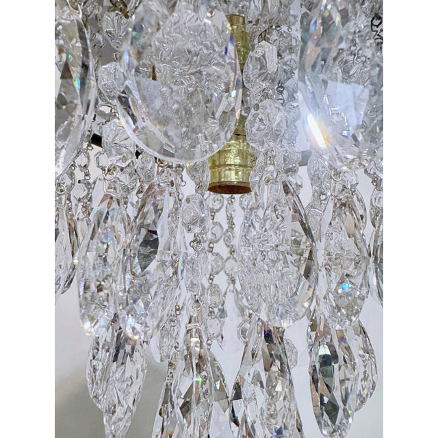 1960s Vintage Hollywood Regency Florentine Brass Tiered Crystal Basket Chandelier For Sale - Image 5 of 7