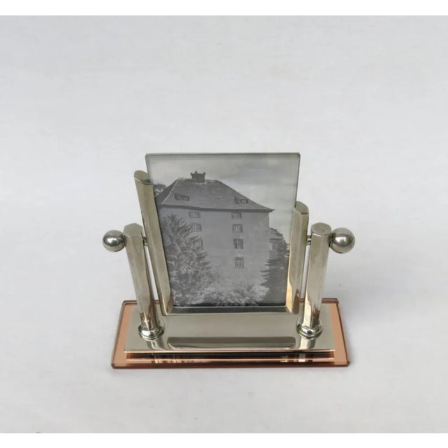 1930s Art Deco Picture Frame in Nickel & Cognac-Colored Mirror Glass For Sale - Image 5 of 16