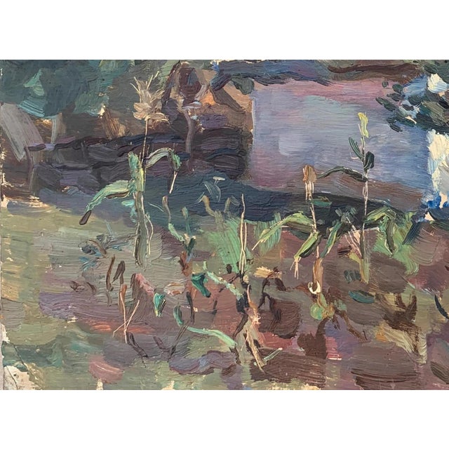 1950s Vintage Ukrainian Impressionist Oil Painting, Rural Landscape, 1956 23-31 For Sale - Image 5 of 6