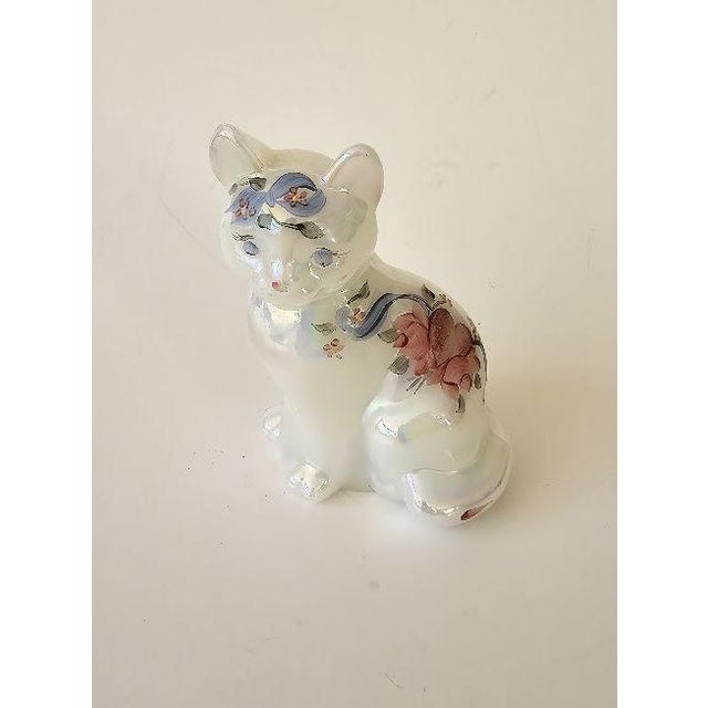 Fenton Cat Hand Painted by Smith, Hearts & Flowers For Sale - Image 10 of 11