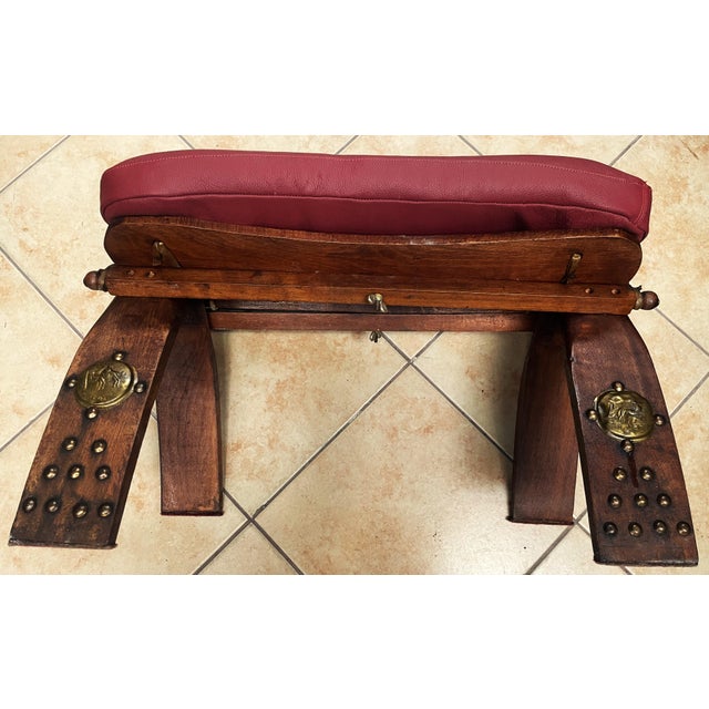 Antique Egyptian Ottoman with Brass Ornamentation and Leather, 1920s For Sale - Image 18 of 18
