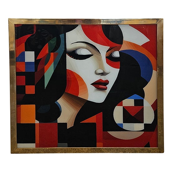 Glass Painting with Female Figure, 1980s For Sale