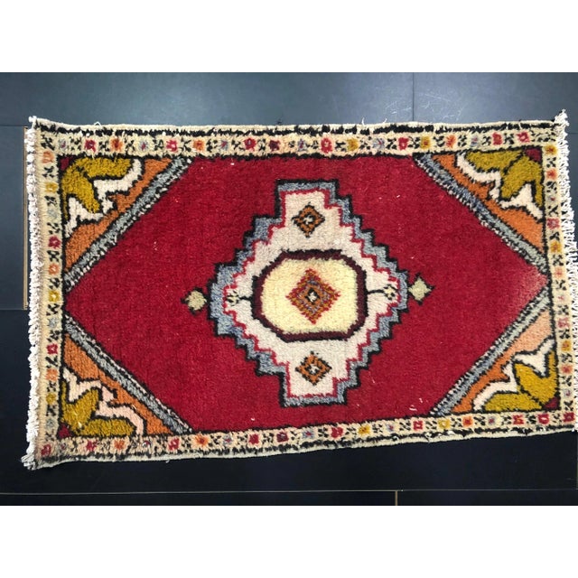 Boho Chic Handmade Turkish Anatolian Red Rug For Sale - Image 3 of 6