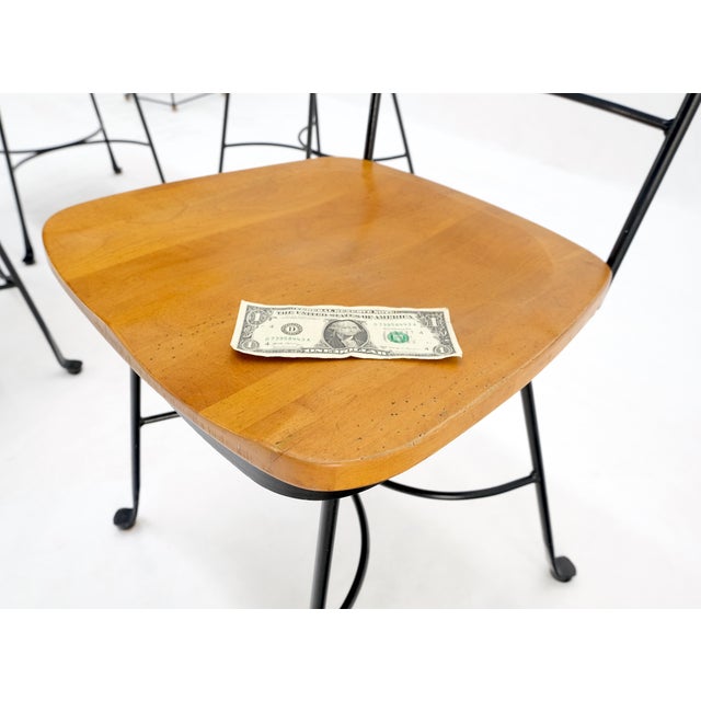 American Mid-Century Modern Wrought Iron & Solid Birch Seats Dining Chairs Mint For Sale - Image 9 of 11