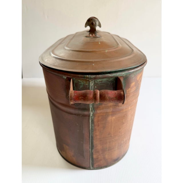 American Antique Primitive Copper Wash Tub Boiler W/ Lid & Wood Handles – 23" For Sale - Image 3 of 12