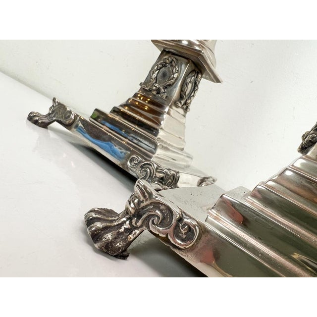 Corinthian Style Table Lamps in Nickel Plated Brass with Claw Feet, 1950s, Set of 2 For Sale - Image 14 of 17