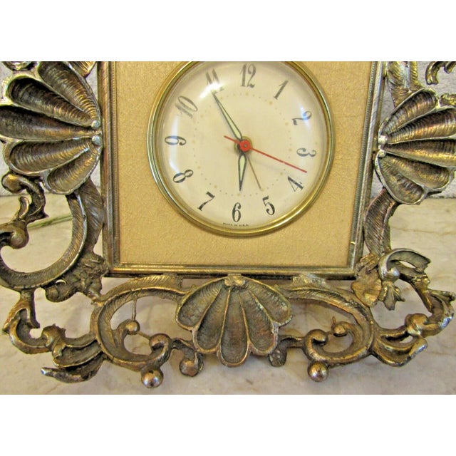 Mid-Century Modern Vintage Mid-Century Modern French Style Ormulu Electric Table Clock For Sale - Image 3 of 7
