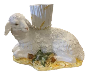 Large Vintage Ceramic Italian Faux Bamboo Ceramic Lamp Sheep Planter Pot