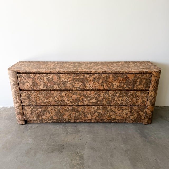 Aldo Tura Vintage Mid Century Modern Rounded Edge Cork Dresser Burlwood 70s 80s For Sale - Image 4 of 11