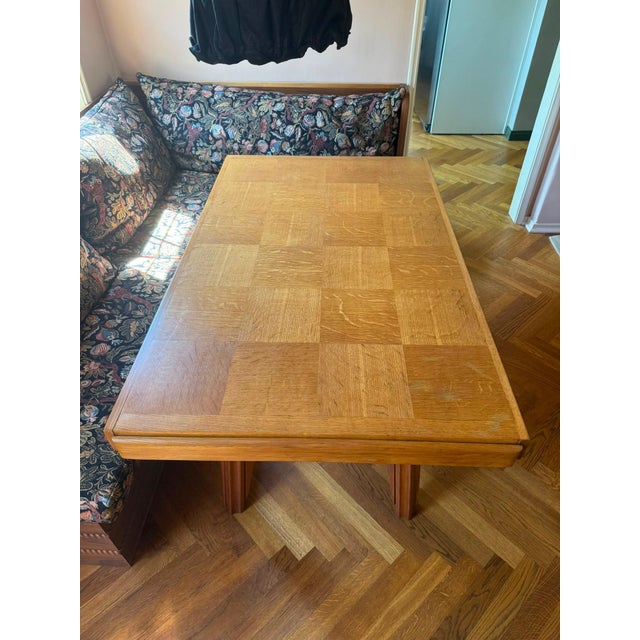 French Vintage French 1940’s Wood Dining Table With Parquetry Checkered Top For Sale - Image 3 of 12