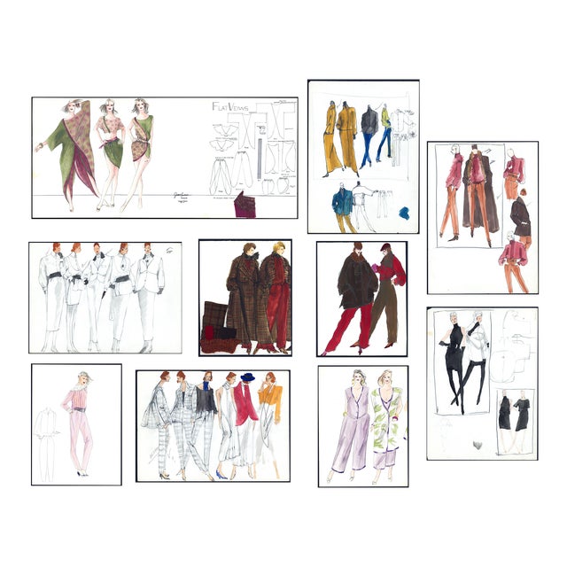 1980s Collection of 10 Original Gordon Henderson Fashion Drawings For Sale