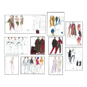 1980s Collection of 10 Original Gordon Henderson Fashion Drawings