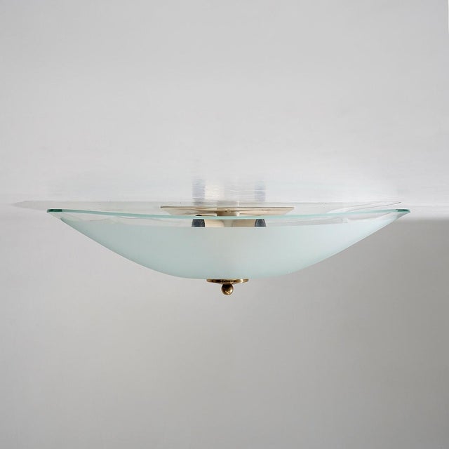 Metal Ceiling Lamp in Satin Glass and Brass by Kazuhide Takahama for Sirrah, 1970s For Sale - Image 7 of 13