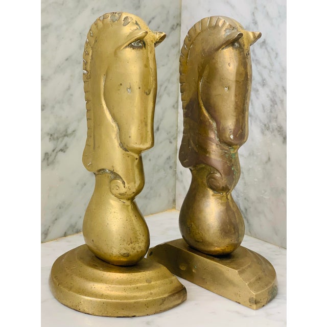 Vintage Solid Brass Horse Head Knight Chess Piece Bookends- a Pair For Sale - Image 4 of 12