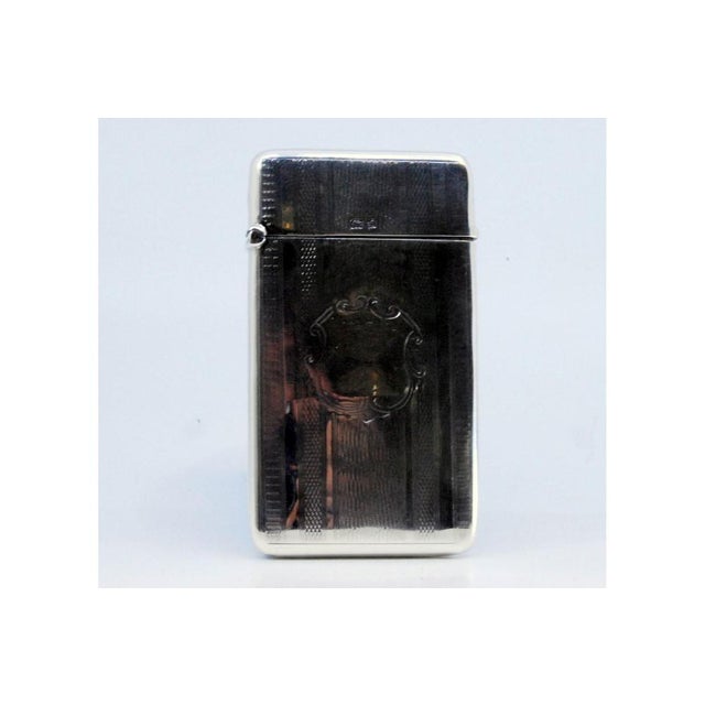 Guilloche Silver Cardboard Box with Hinged Lid and Monogram Card, in Very Good conditions. Designed 1890 to 1919 This...