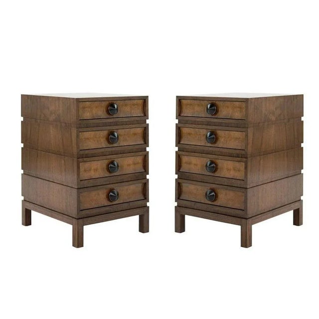 Brown Stacked Bedside Tables in Special Walnut With Burl Wood - a Pair For Sale - Image 8 of 9