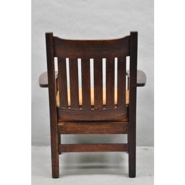 Antique Stickley & Brandt Mission Oak Arts & Crafts Arm Chair With Drop Seat For Sale - Image 13 of 16