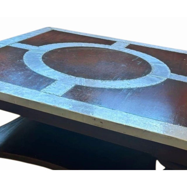 Industrial 1970s Shoreditch Mahogany & Metal Industrial Coffee Table—rugged Industrial Edge Meets Old-World Craftsmanship. For Sale - Image 3 of 8