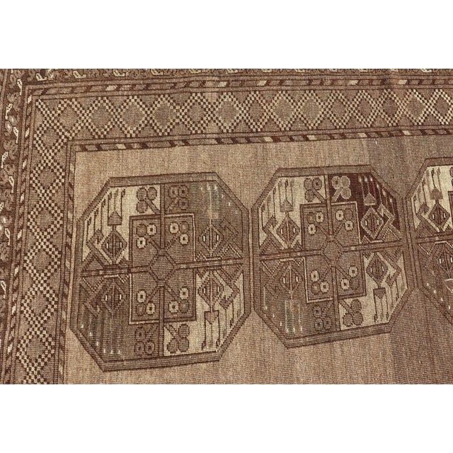 Coffee Mid 20th Century Hand-Knotted Turkomen Ersari Rug in Wool With Sub-Geometric Repeating Gul Design For Sale - Image 8 of 13