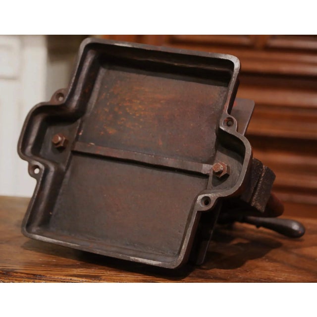 19th Century French Rust Red Painted Wrought Iron Book Binding Press With Book For Sale - Image 9 of 11