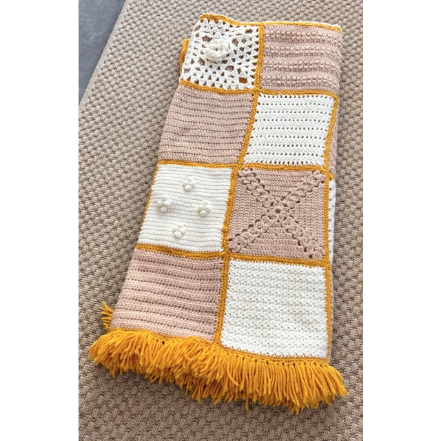 Late 20th Century Vintage Orange & White Crochet Blanket For Sale - Image 5 of 5