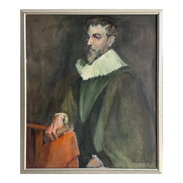 Vintage Classical Shakespearean Pose Portrait Oil Painting, Vintage Frame For Sale