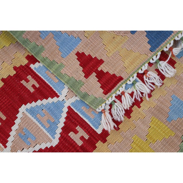 1960s Southwestern Style Hand Knotted Geometric Design Oushak Kilim Runner Rug For Sale - Image 10 of 11