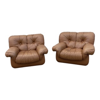 Oversized Italian Leather Club Chairs - a Pair For Sale