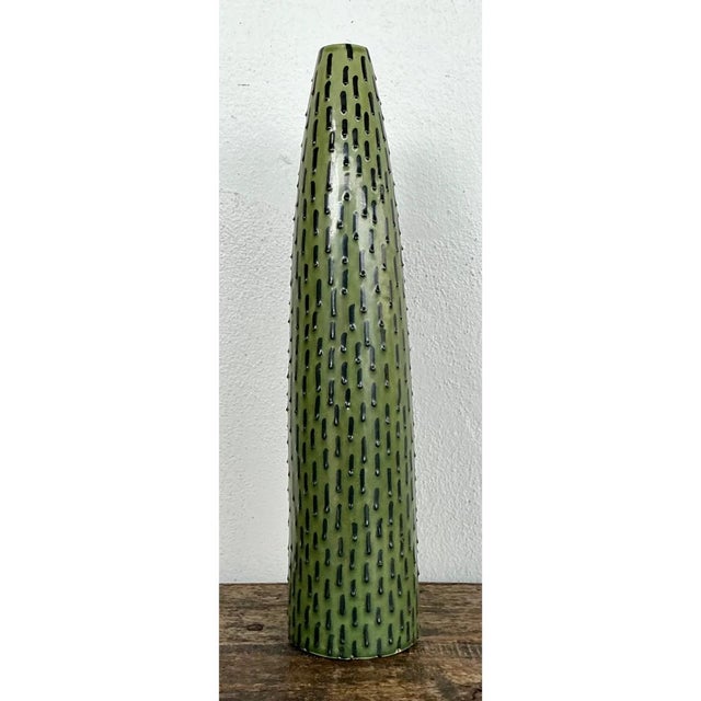 Vintage Green Textured Ceramic Vase For Sale - Image 9 of 12