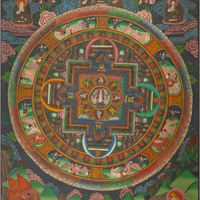 Tibetan Buddhist Mandala Gouache on Paper For Sale - Image 4 of 7