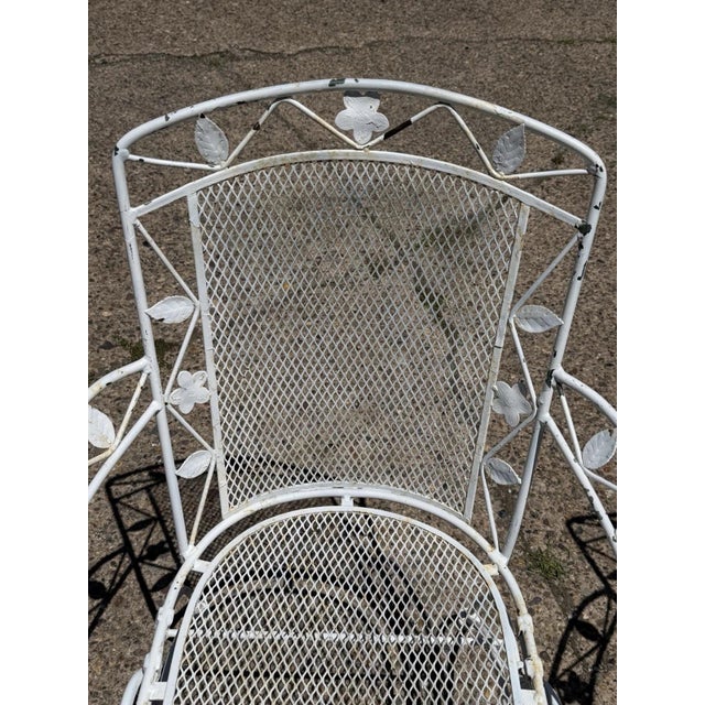 Mid 20th Century Vintage Woodard Era Floral Wrought Iron Springer Garden Patio Arm Chair - A Pair For Sale - Image 5 of 17