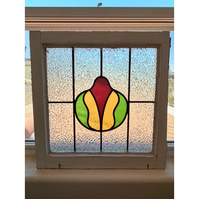 Antique English Leaded Stained Glass Window-Edwardian Art Nouveau Tulip For Sale - Image 11 of 11