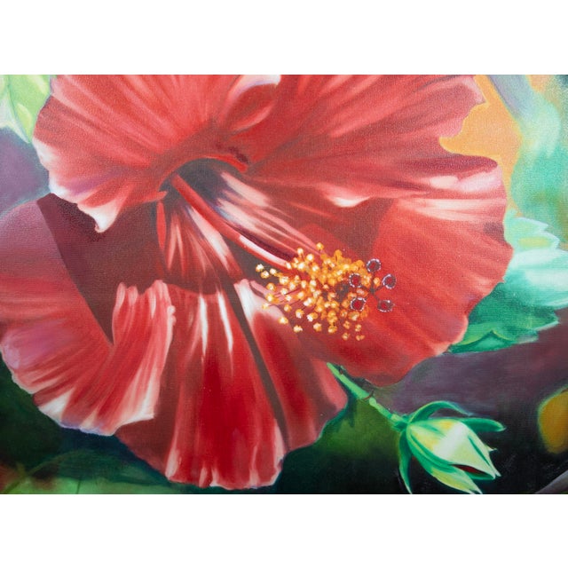 Large Original Oil Painting Hibiscus Still Life by Pamela Jekel 48" W X 42" H For Sale - Image 4 of 6