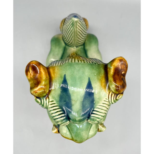 Green Large 1980s Chinese Sancai-Style Glazed Ceramic Foo Dog – Chinoiserie / Asian Traditional For Sale - Image 8 of 13